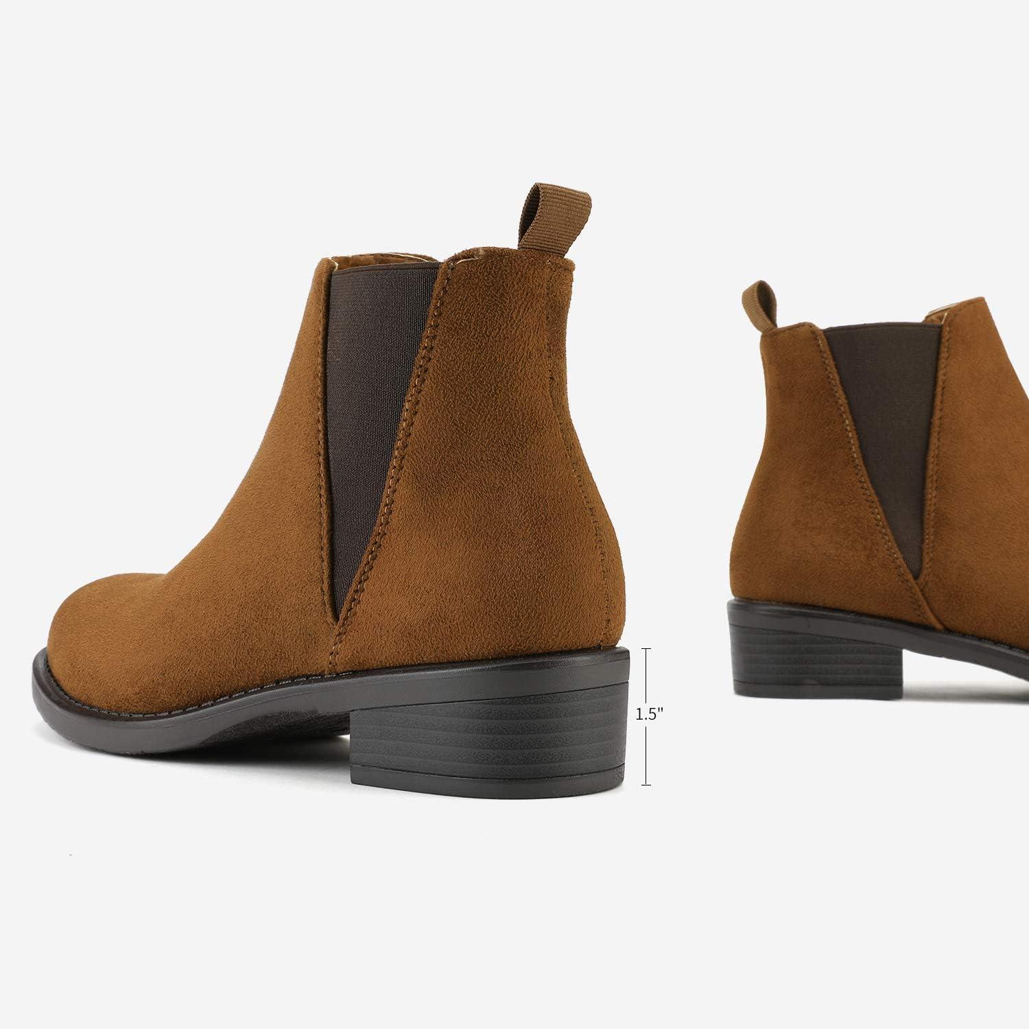 imageDREAM PAIRS Womens Ankle Boots Chunky Low Heel Chelsea Booties Slip On Elastic Fall Short BootsCamel