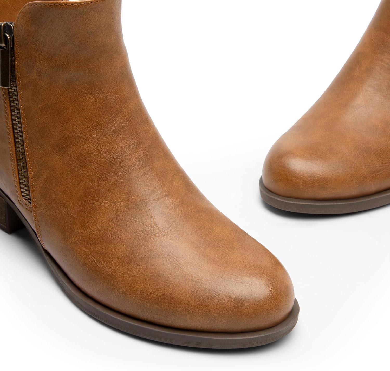 imageDREAM PAIRS Womens Ankle Boots Classic Low Chunky Heel Side Zipper Booties ShoesTanpu