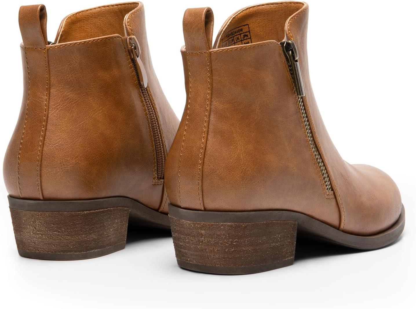 imageDREAM PAIRS Womens Ankle Boots Classic Low Chunky Heel Side Zipper Booties ShoesTanpu