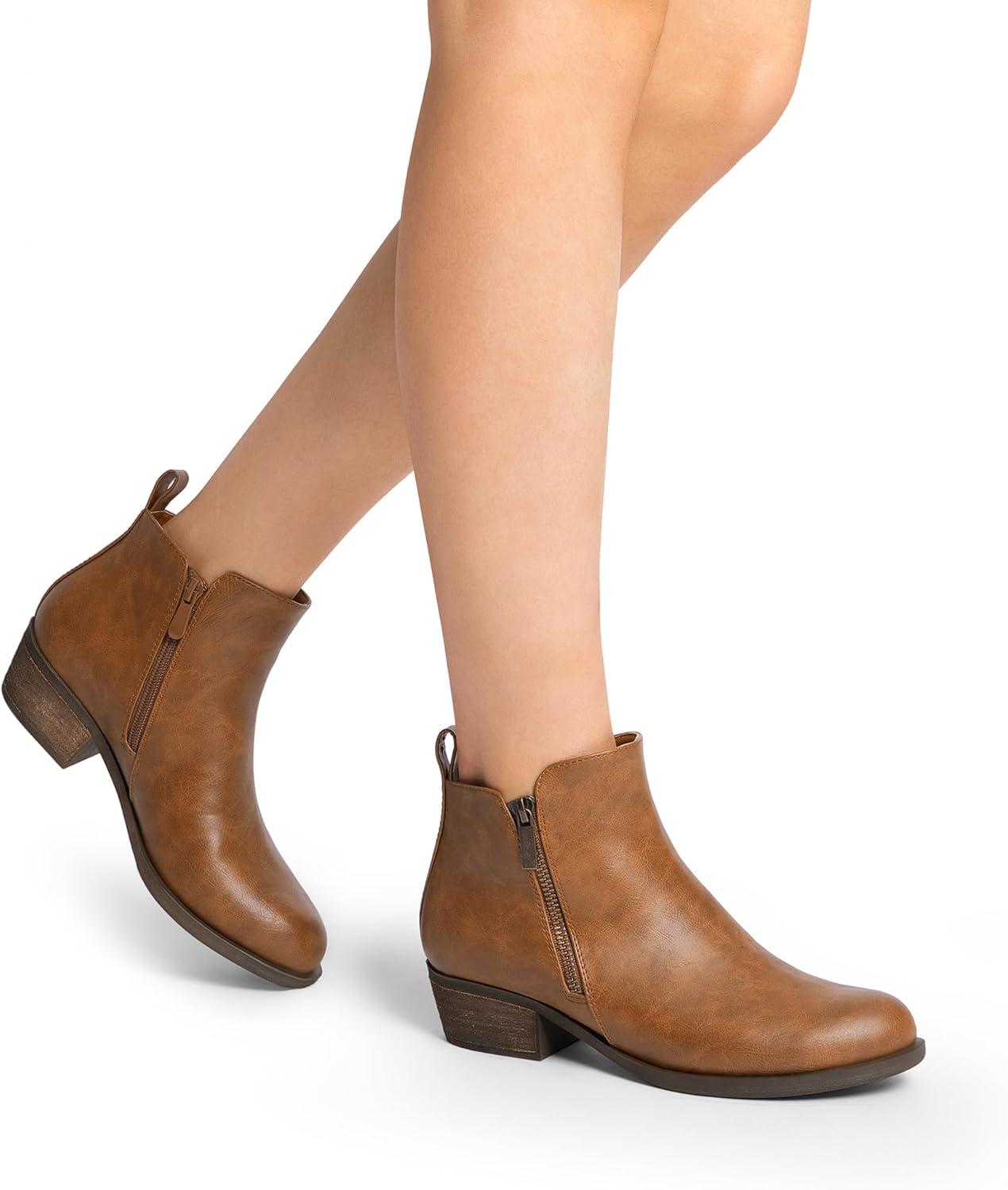 imageDREAM PAIRS Womens Ankle Boots Classic Low Chunky Heel Side Zipper Booties ShoesTanpu