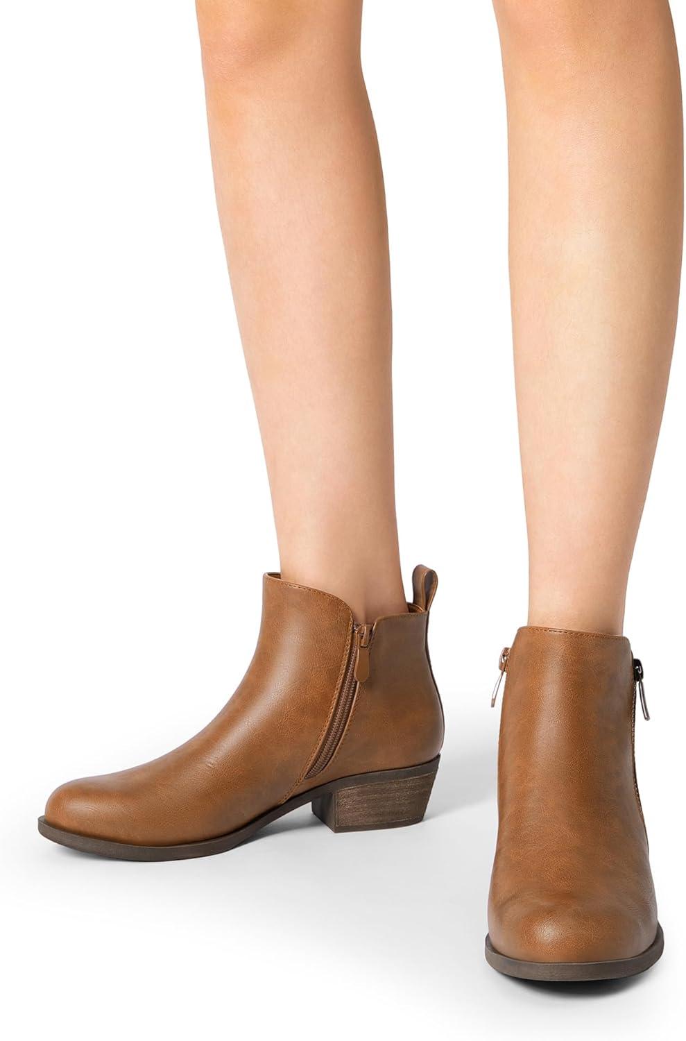 imageDREAM PAIRS Womens Ankle Boots Classic Low Chunky Heel Side Zipper Booties ShoesTanpu