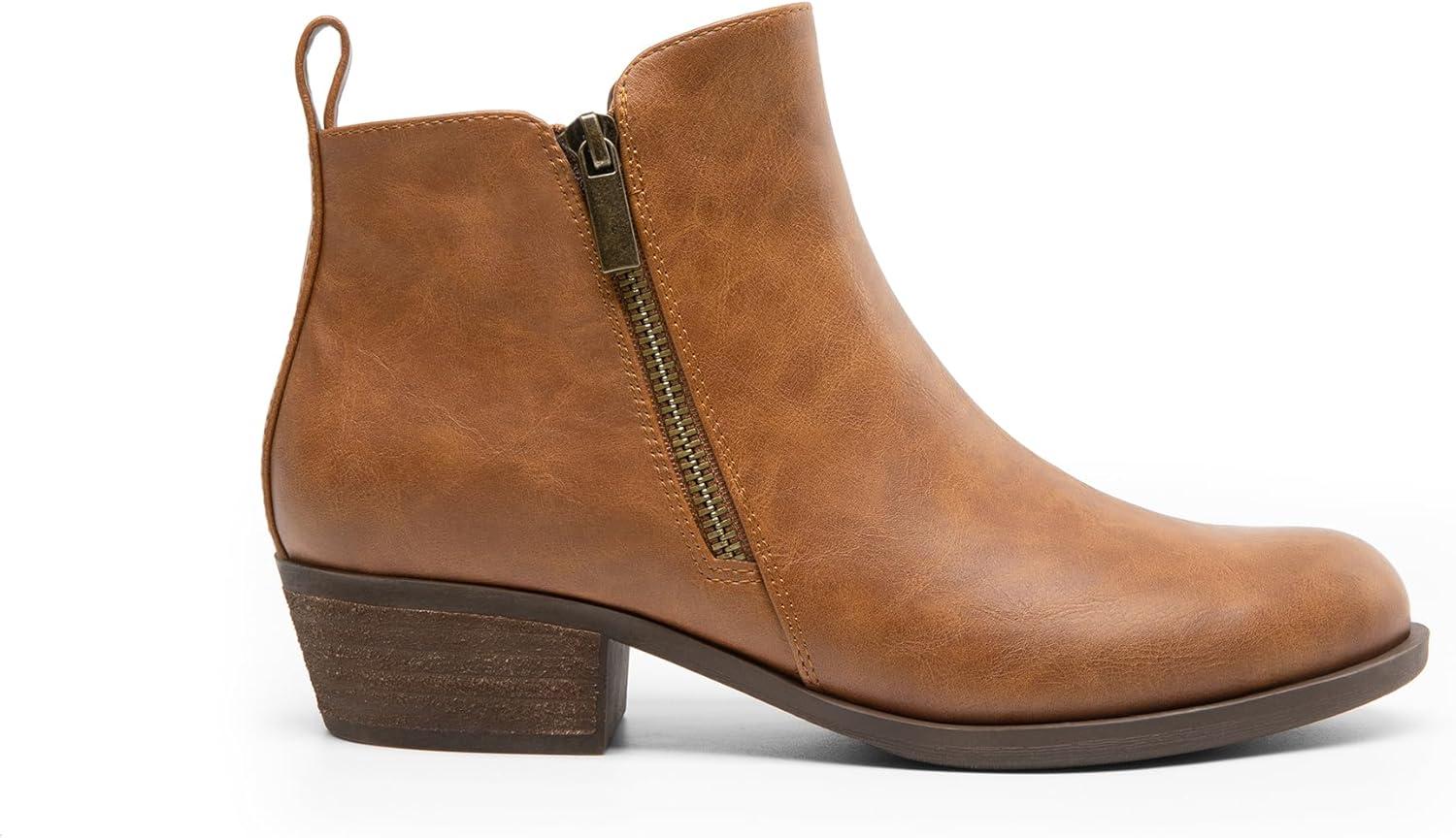 imageDREAM PAIRS Womens Ankle Boots Classic Low Chunky Heel Side Zipper Booties ShoesTanpu