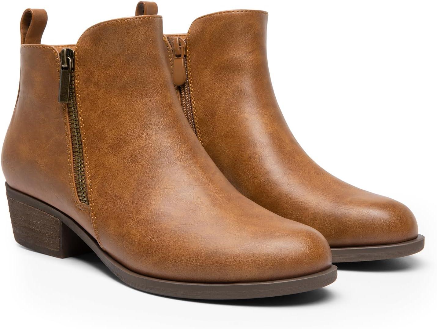 imageDREAM PAIRS Womens Ankle Boots Classic Low Chunky Heel Side Zipper Booties ShoesTanpu