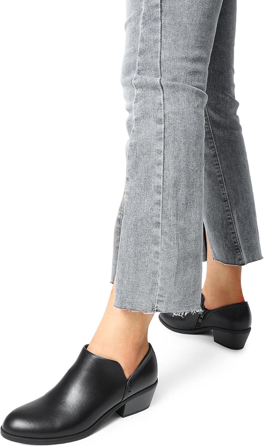 imageDREAM PAIRS Womens Ankle Boots Fall Boots Leather Thick Heel Side Zip Women Low Chunky Heeled BootiesBlackpu