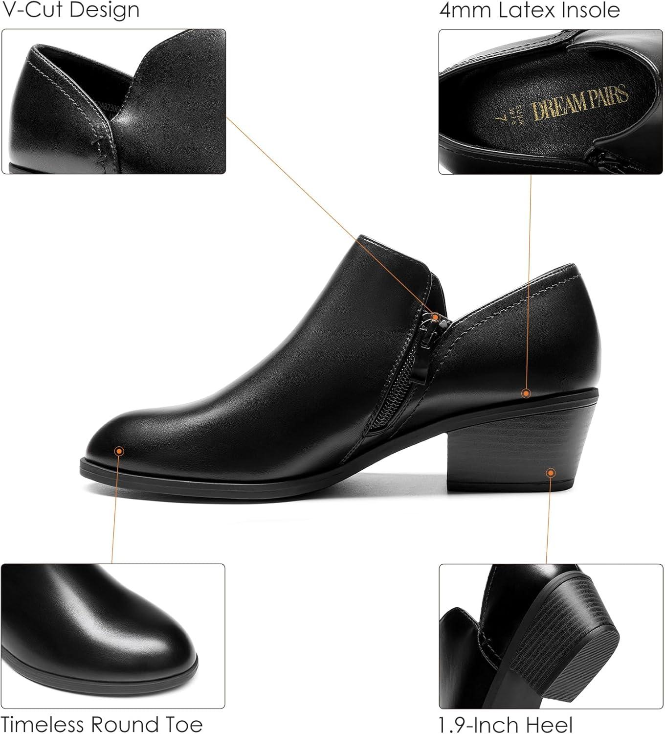 imageDREAM PAIRS Womens Ankle Boots Fall Boots Leather Thick Heel Side Zip Women Low Chunky Heeled BootiesBlackpu