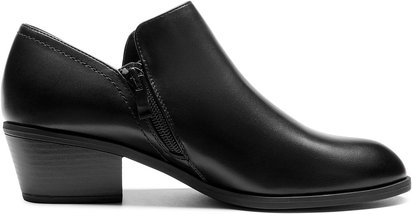 imageDREAM PAIRS Womens Ankle Boots Fall Boots Leather Thick Heel Side Zip Women Low Chunky Heeled BootiesBlackpu
