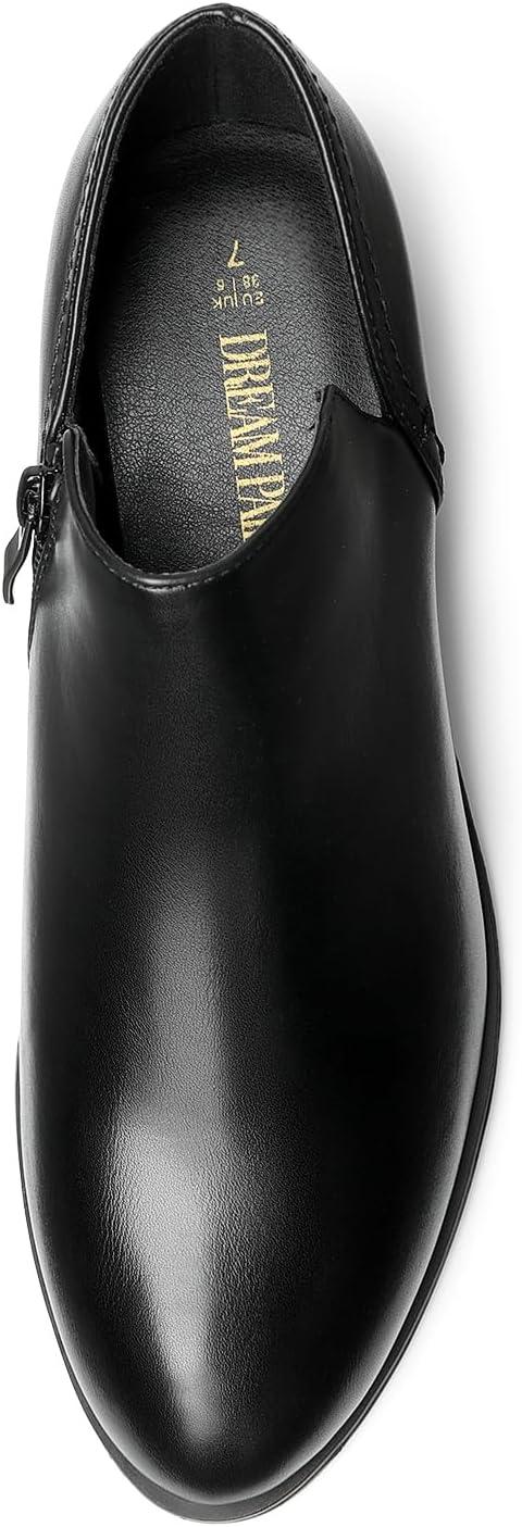 imageDREAM PAIRS Womens Ankle Boots Fall Boots Leather Thick Heel Side Zip Women Low Chunky Heeled BootiesBlackpu