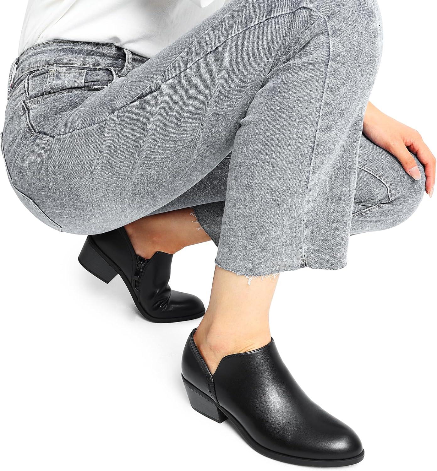 imageDREAM PAIRS Womens Ankle Boots Fall Boots Leather Thick Heel Side Zip Women Low Chunky Heeled BootiesBlackpu