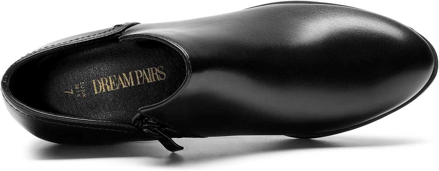 imageDREAM PAIRS Womens Ankle Boots Fall Boots Leather Thick Heel Side Zip Women Low Chunky Heeled BootiesBlackpu