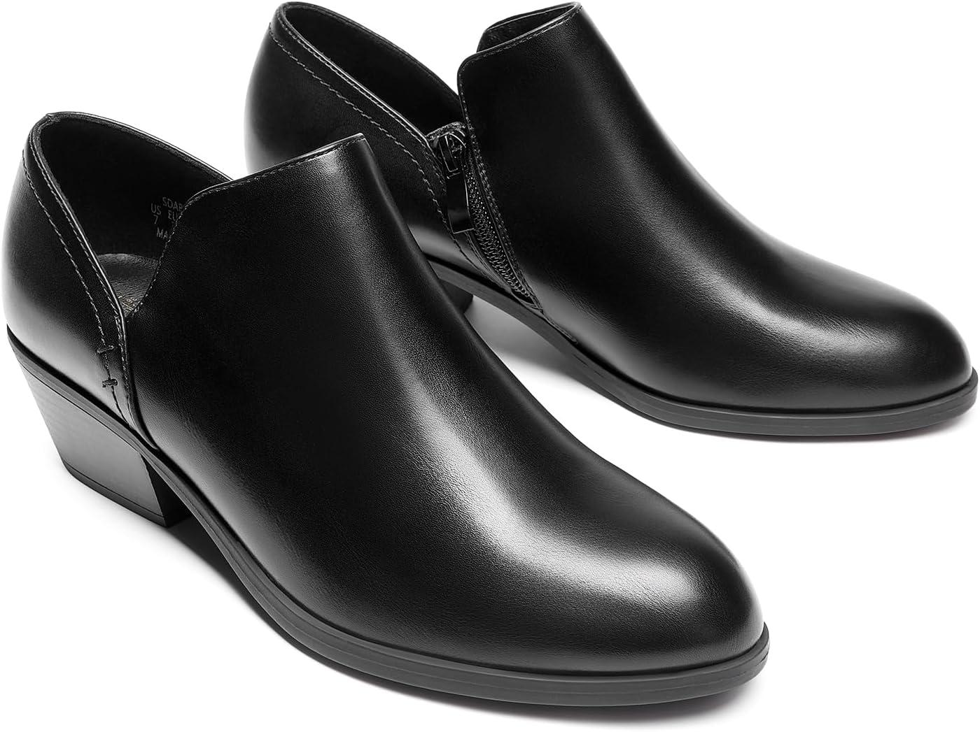 imageDREAM PAIRS Womens Ankle Boots Fall Boots Leather Thick Heel Side Zip Women Low Chunky Heeled BootiesBlackpu