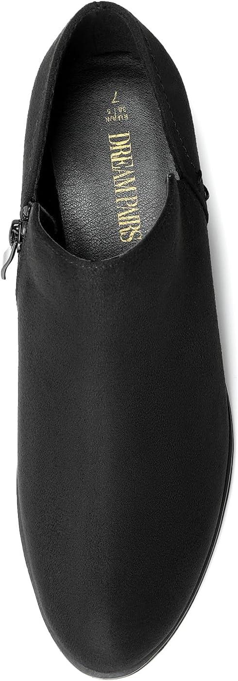 imageDREAM PAIRS Womens Ankle Boots Fall Boots Leather Thick Heel Side Zip Women Low Chunky Heeled BootiesBlacksuede