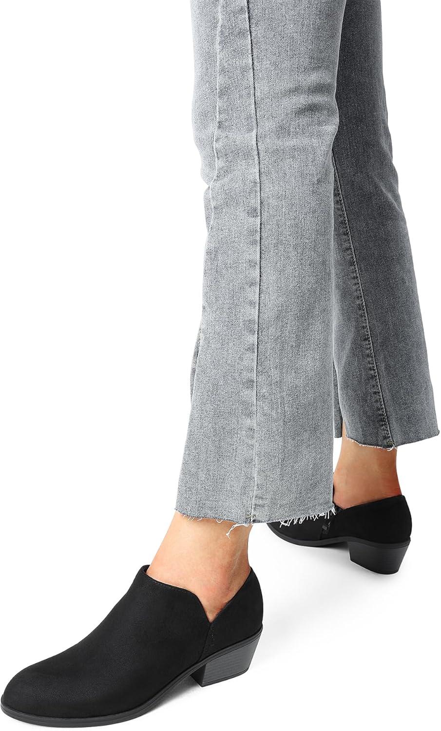 imageDREAM PAIRS Womens Ankle Boots Fall Boots Leather Thick Heel Side Zip Women Low Chunky Heeled BootiesBlacksuede