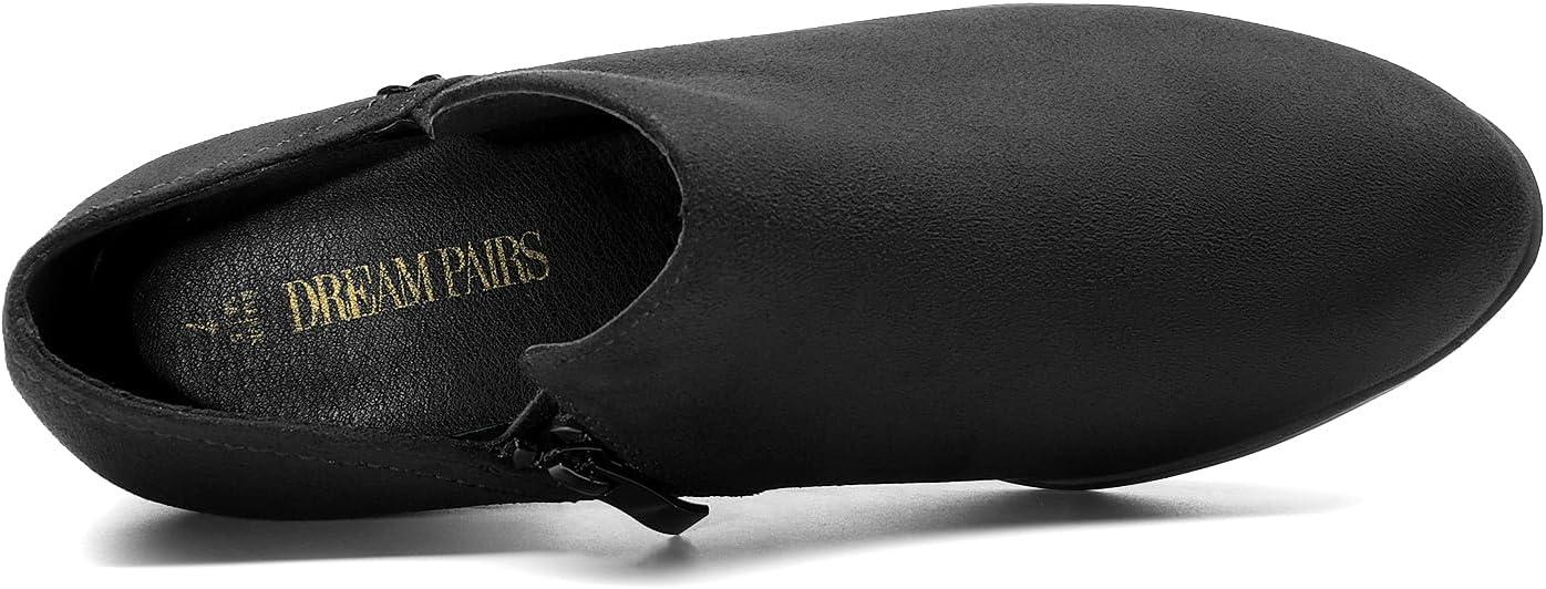 imageDREAM PAIRS Womens Ankle Boots Fall Boots Leather Thick Heel Side Zip Women Low Chunky Heeled BootiesBlacksuede
