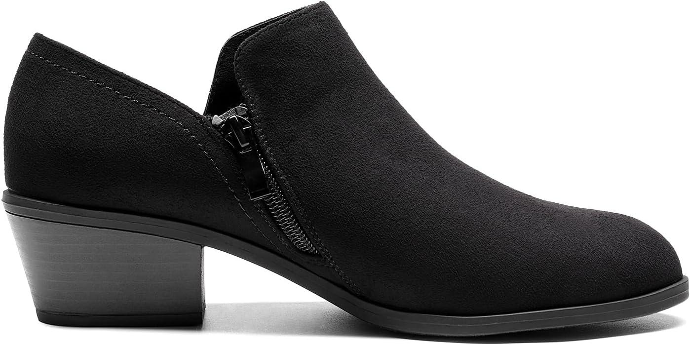 imageDREAM PAIRS Womens Ankle Boots Fall Boots Leather Thick Heel Side Zip Women Low Chunky Heeled BootiesBlacksuede