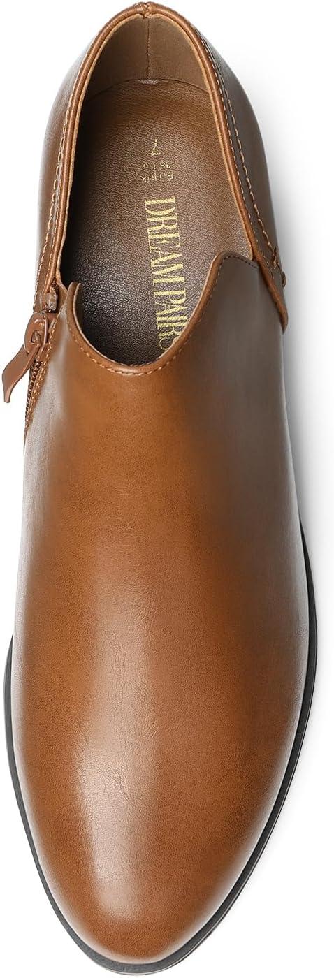 imageDREAM PAIRS Womens Ankle Boots Fall Boots Leather Thick Heel Side Zip Women Low Chunky Heeled BootiesBrownpu