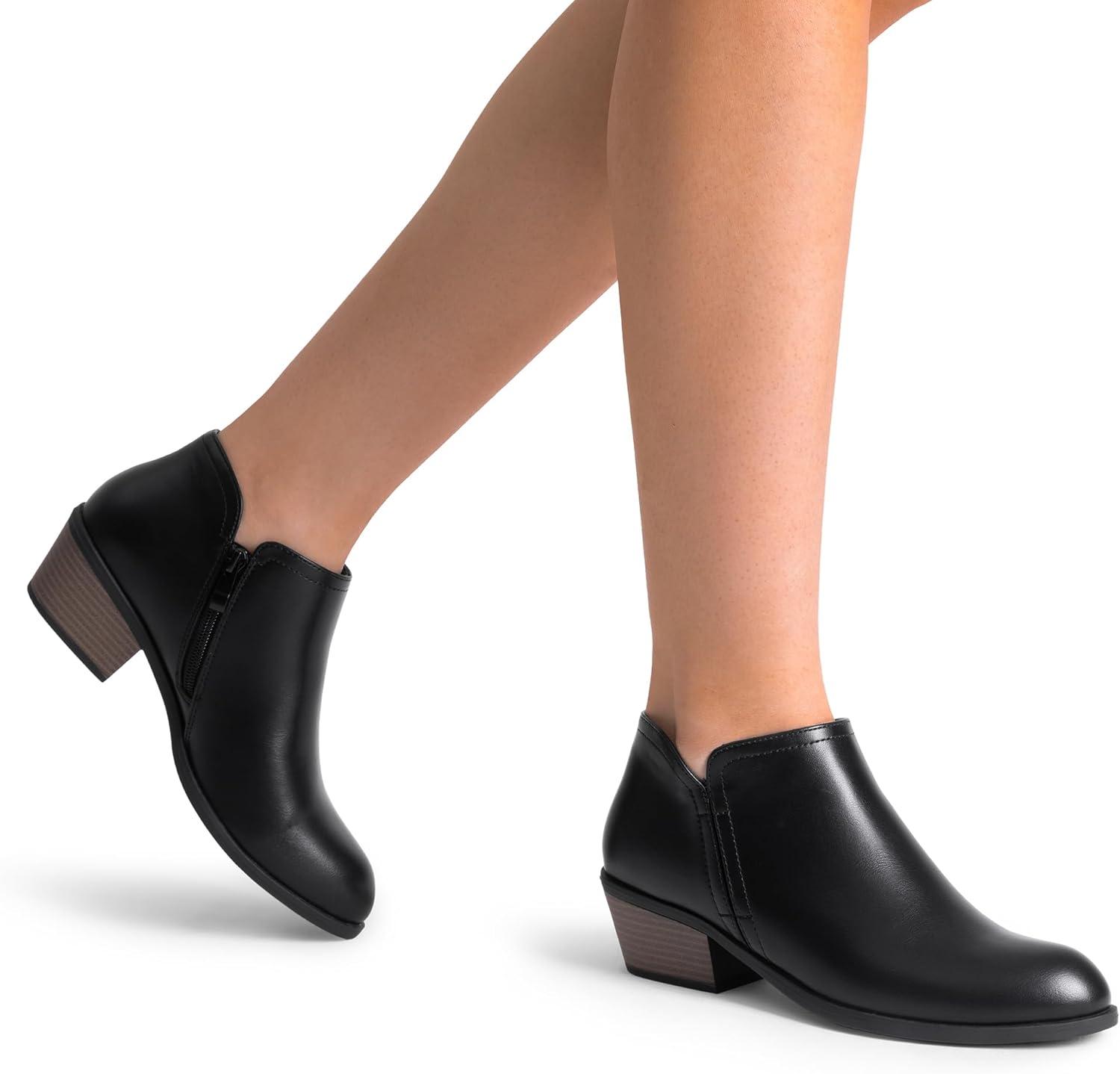 imageDREAM PAIRS Womens Ankle Boots Low Chunky Heel Comfortable Short Fall Booties ShoesBlackpu