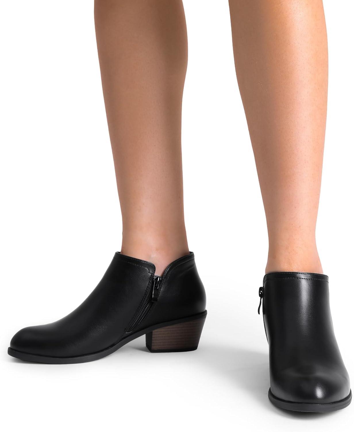 imageDREAM PAIRS Womens Ankle Boots Low Chunky Heel Comfortable Short Fall Booties ShoesBlackpu