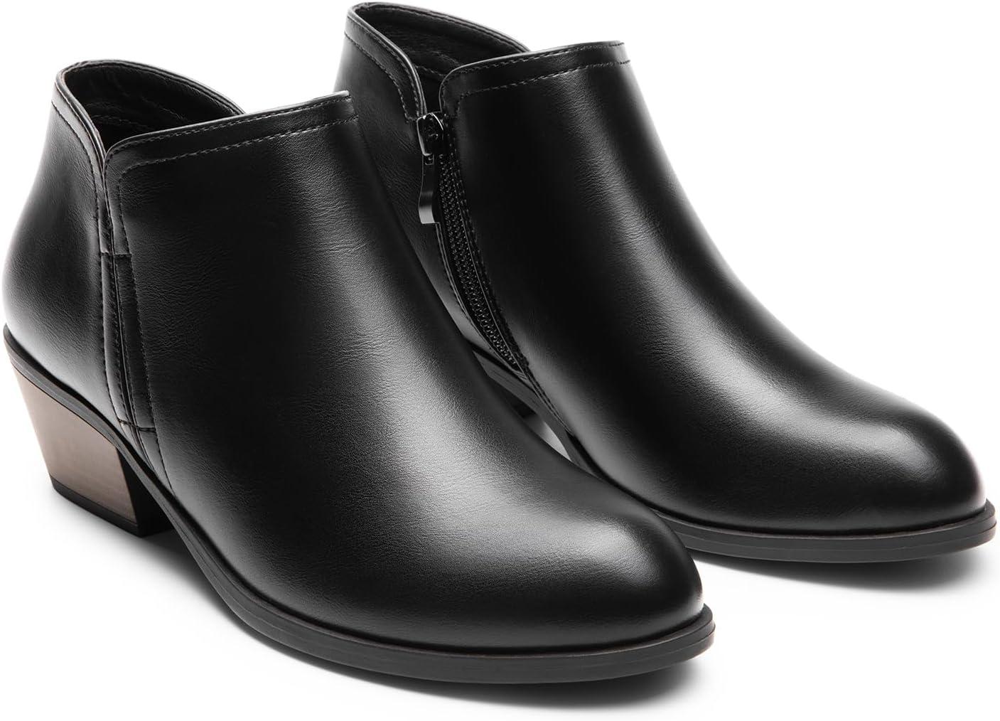 imageDREAM PAIRS Womens Ankle Boots Low Chunky Heel Comfortable Short Fall Booties ShoesBlackpu