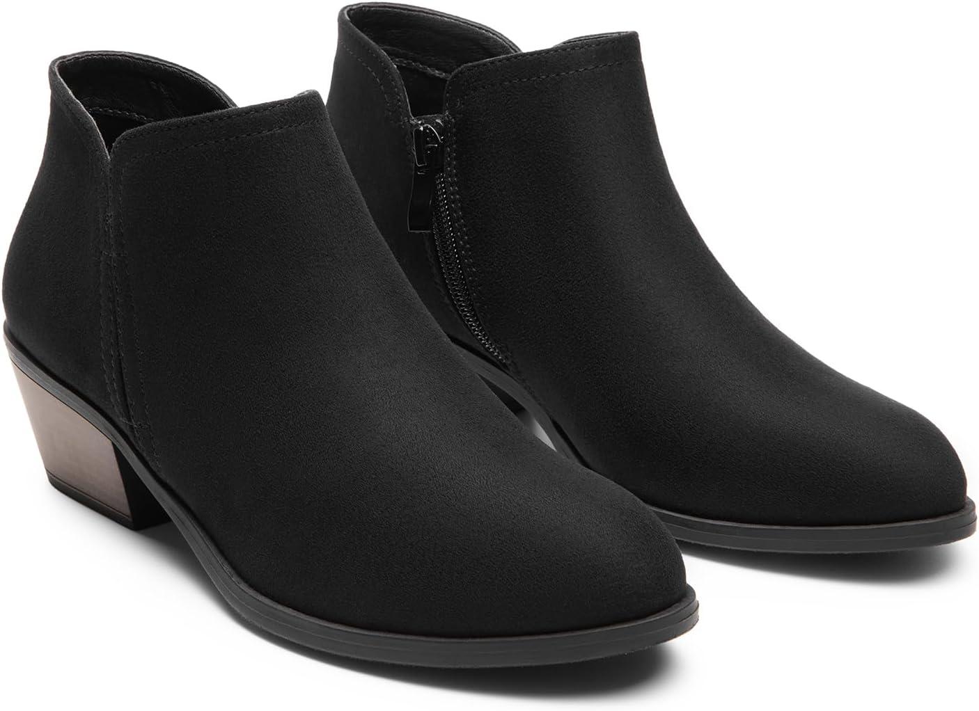 imageDREAM PAIRS Womens Ankle Boots Low Chunky Heel Comfortable Short Fall Booties ShoesBlacksuede