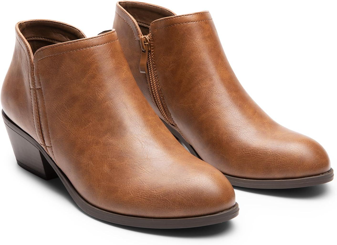 imageDREAM PAIRS Womens Ankle Boots Low Chunky Heel Comfortable Short Fall Booties ShoesBrownpu