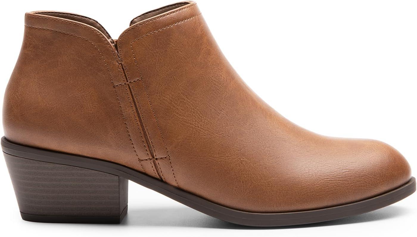 imageDREAM PAIRS Womens Ankle Boots Low Chunky Heel Comfortable Short Fall Booties ShoesBrownpu