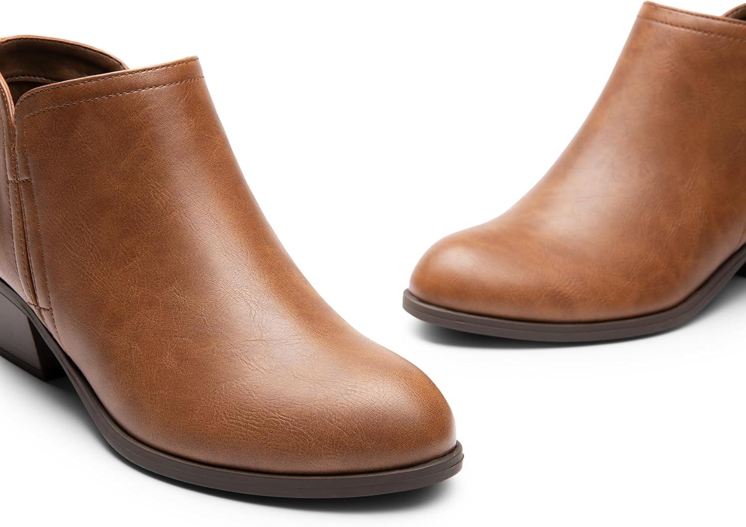 imageDREAM PAIRS Womens Ankle Boots Low Chunky Heel Comfortable Short Fall Booties ShoesBrownpu