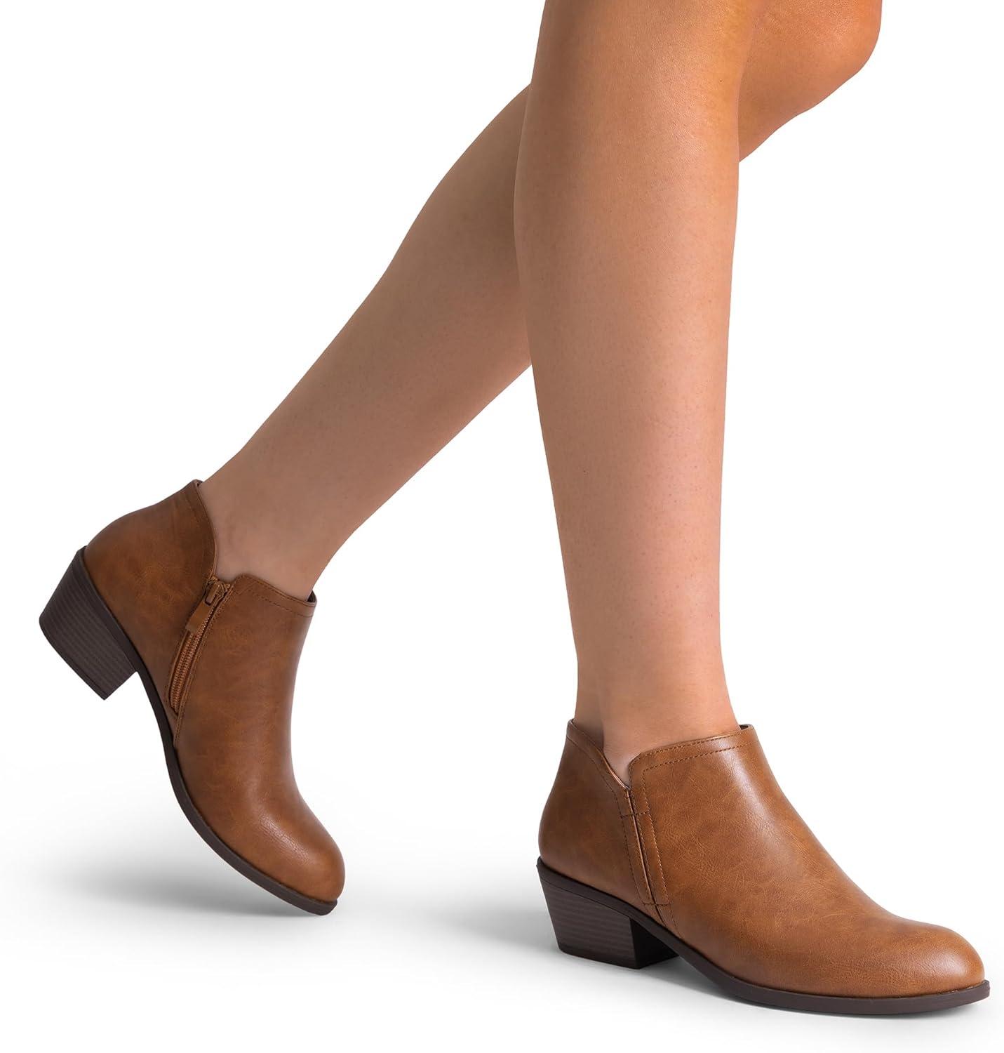 imageDREAM PAIRS Womens Ankle Boots Low Chunky Heel Comfortable Short Fall Booties ShoesBrownpu