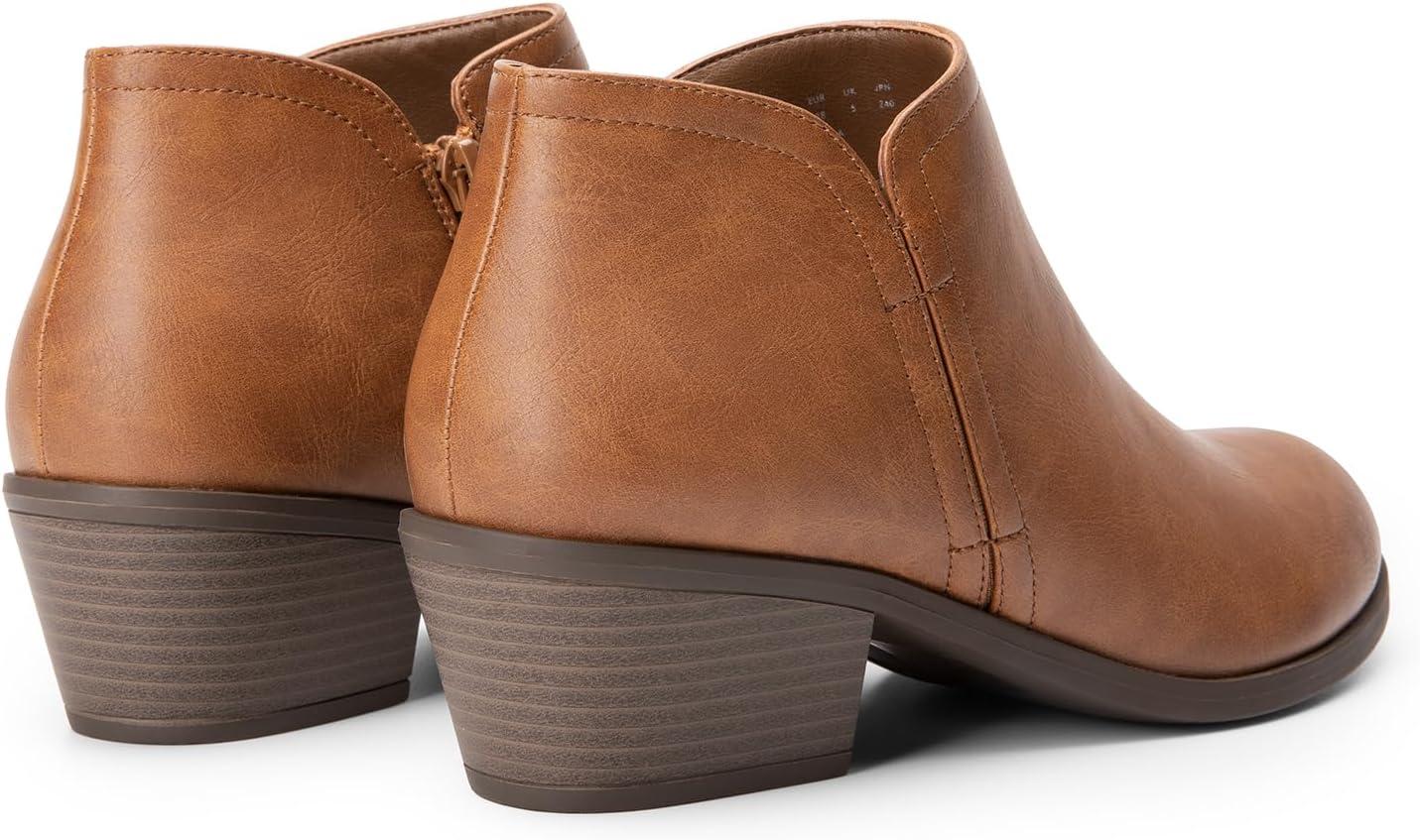 imageDREAM PAIRS Womens Ankle Boots Low Chunky Heel Comfortable Short Fall Booties ShoesBrownpu