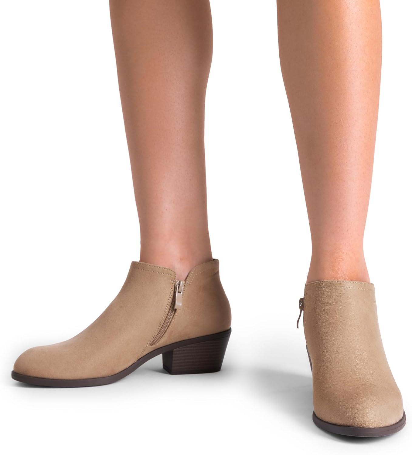 imageDREAM PAIRS Womens Ankle Boots Low Chunky Heel Comfortable Short Fall Booties ShoesNudesuede