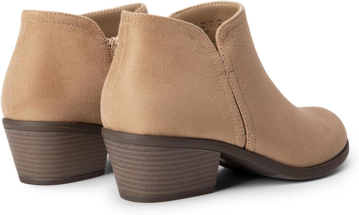 imageDREAM PAIRS Womens Ankle Boots Low Chunky Heel Comfortable Short Fall Booties ShoesNudesuede