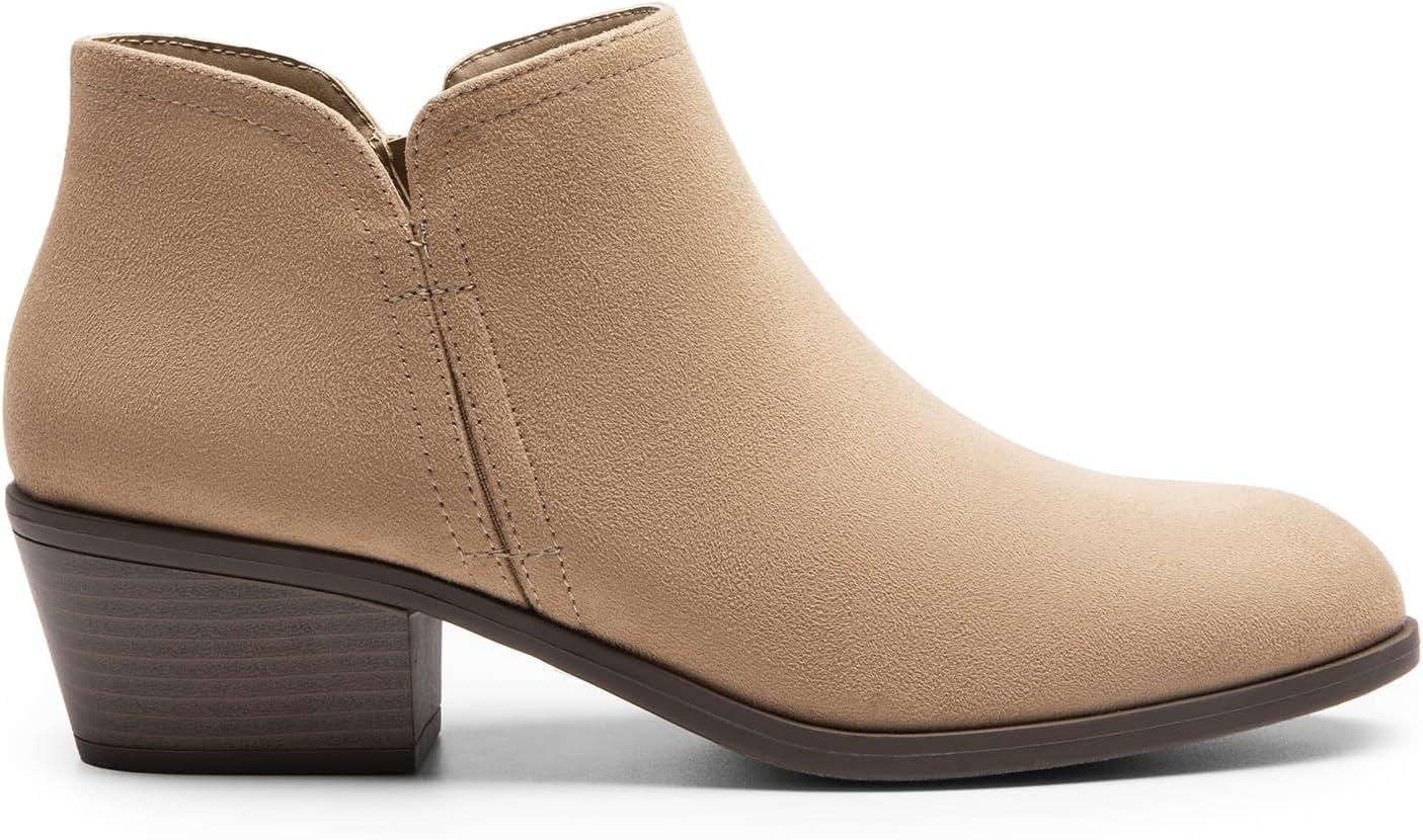 imageDREAM PAIRS Womens Ankle Boots Low Chunky Heel Comfortable Short Fall Booties ShoesNudesuede