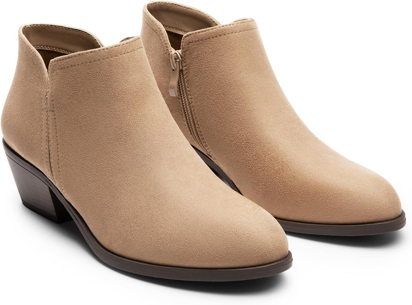 imageDREAM PAIRS Womens Ankle Boots Low Chunky Heel Comfortable Short Fall Booties ShoesNudesuede