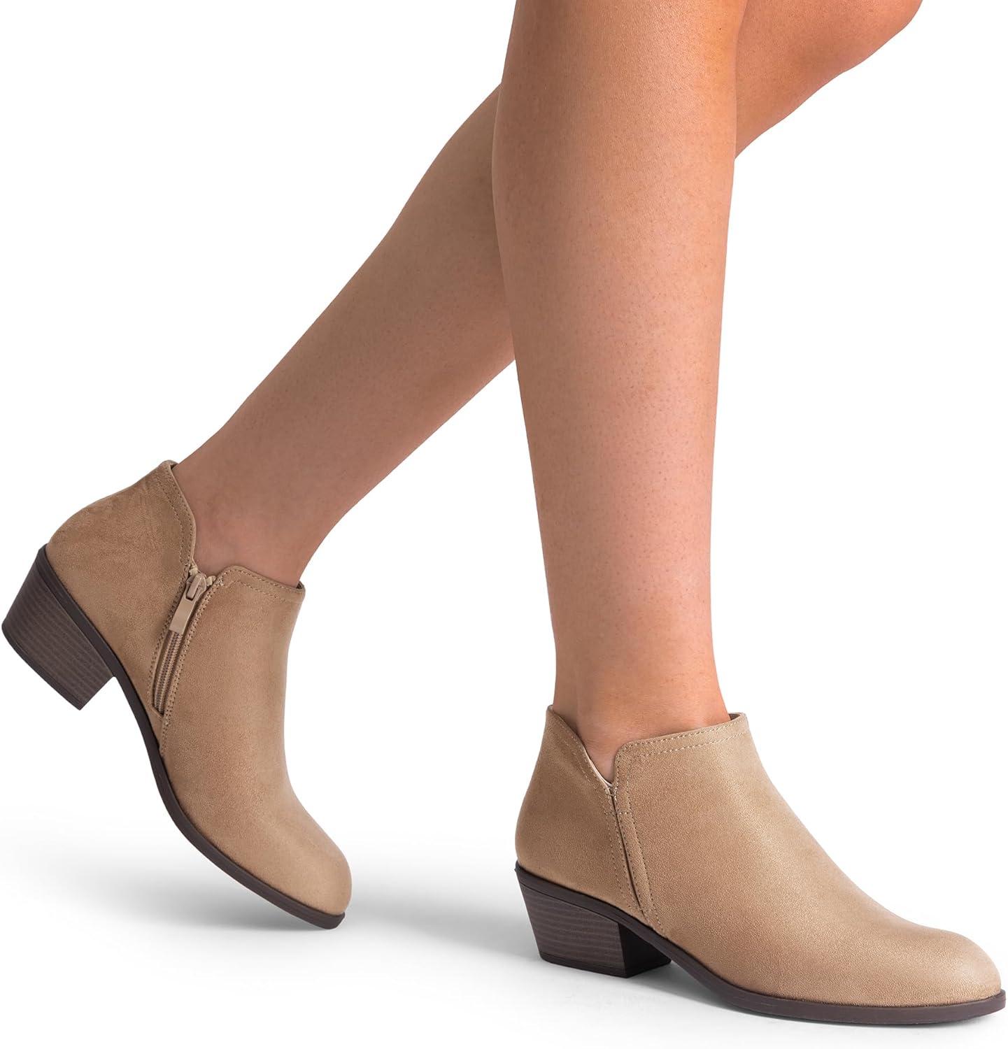 imageDREAM PAIRS Womens Ankle Boots Low Chunky Heel Comfortable Short Fall Booties ShoesNudesuede