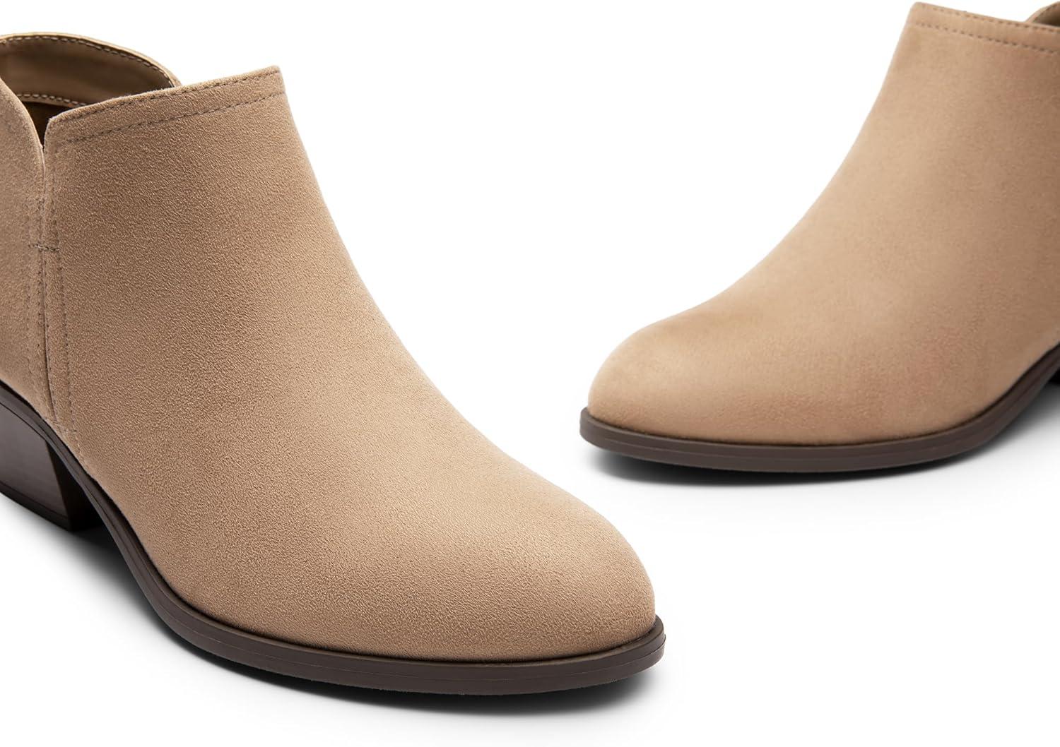 imageDREAM PAIRS Womens Ankle Boots Low Chunky Heel Comfortable Short Fall Booties ShoesNudesuede