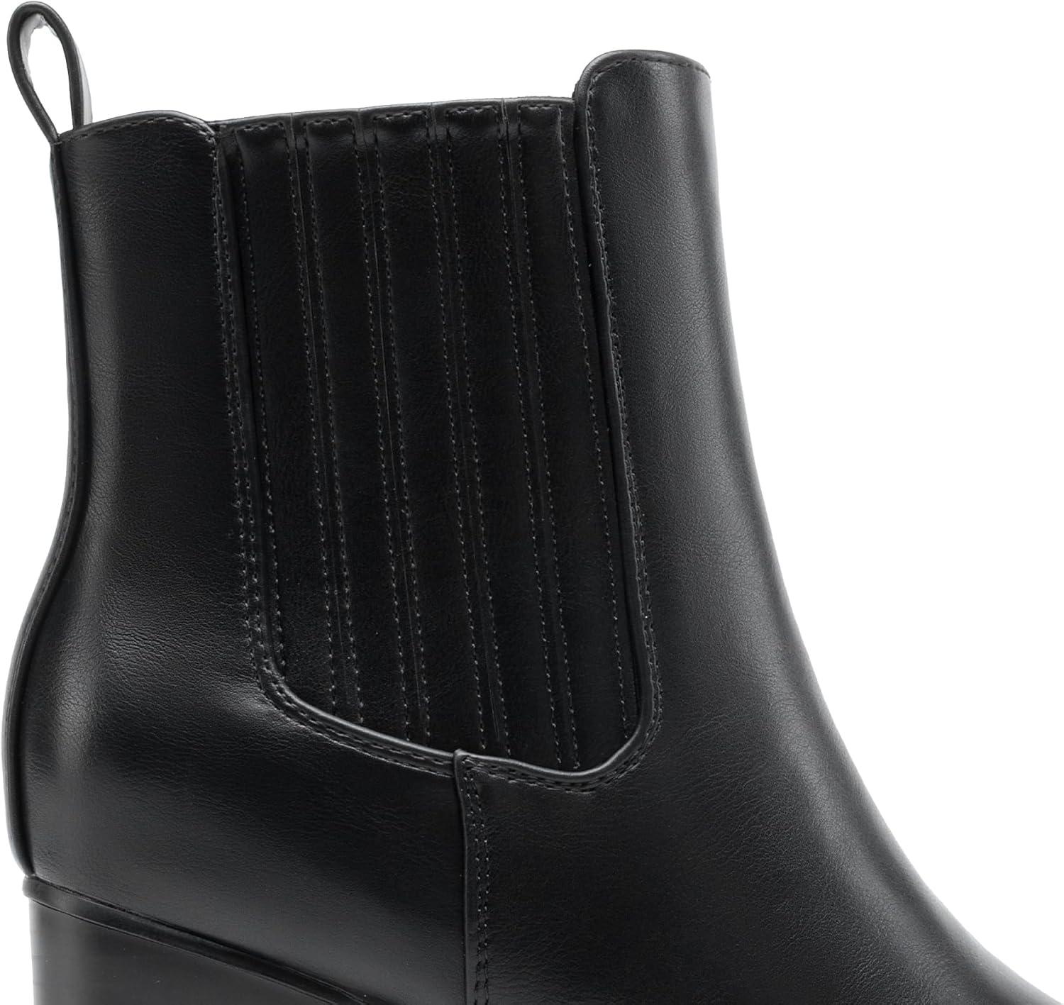 imageDREAM PAIRS Womens Ankle Boots Pointed Toe Chunky Block Heel Ankle Bootie Fall Short Booties ShoesBlackpu