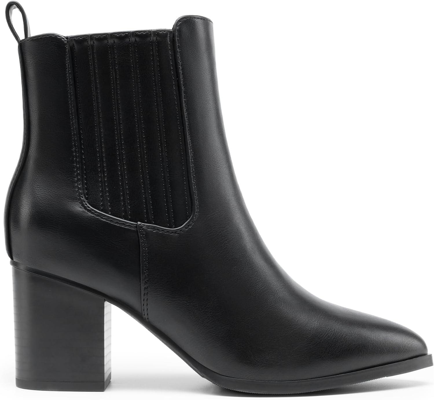 imageDREAM PAIRS Womens Ankle Boots Pointed Toe Chunky Block Heel Ankle Bootie Fall Short Booties ShoesBlackpu