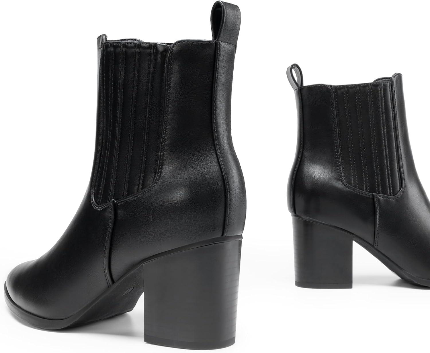 imageDREAM PAIRS Womens Ankle Boots Pointed Toe Chunky Block Heel Ankle Bootie Fall Short Booties ShoesBlackpu