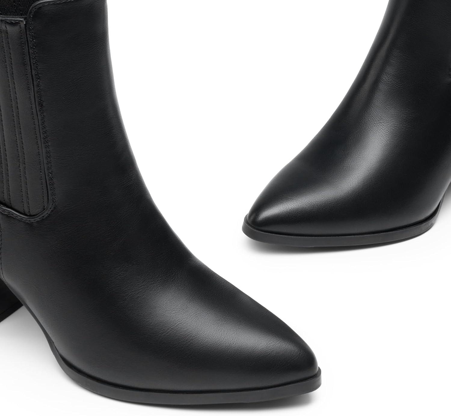 imageDREAM PAIRS Womens Ankle Boots Pointed Toe Chunky Block Heel Ankle Bootie Fall Short Booties ShoesBlackpu