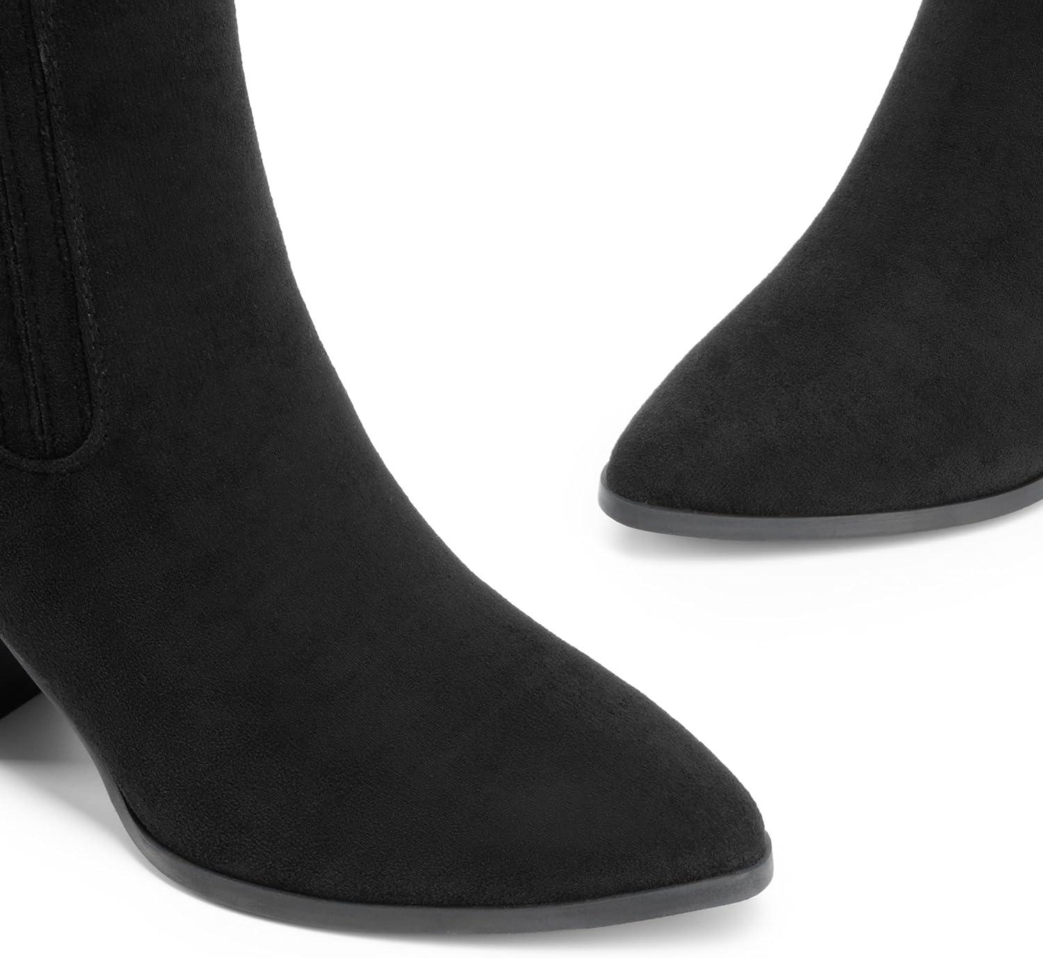 imageDREAM PAIRS Womens Ankle Boots Pointed Toe Chunky Block Heel Ankle Bootie Fall Short Booties ShoesBlacksuede