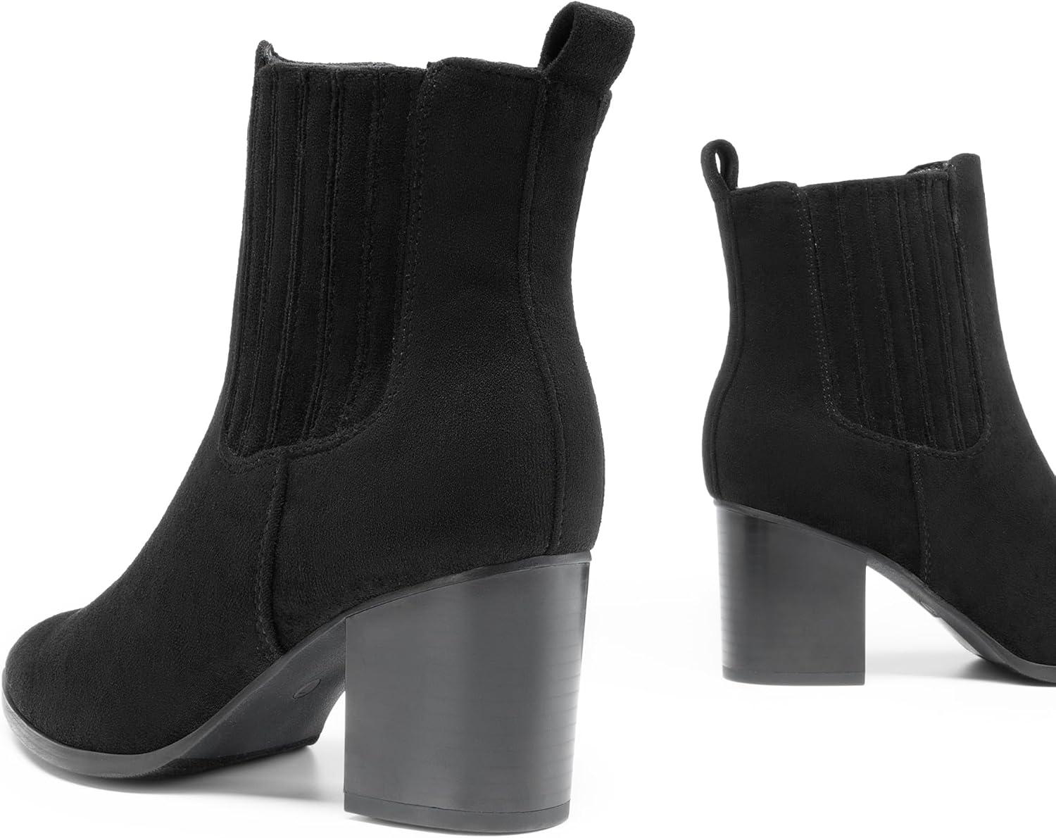 imageDREAM PAIRS Womens Ankle Boots Pointed Toe Chunky Block Heel Ankle Bootie Fall Short Booties ShoesBlacksuede