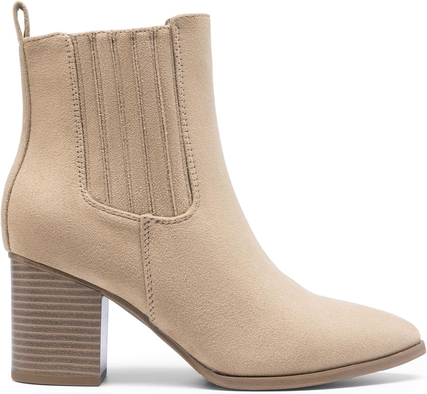 imageDREAM PAIRS Womens Ankle Boots Pointed Toe Chunky Block Heel Ankle Bootie Fall Short Booties ShoesNude