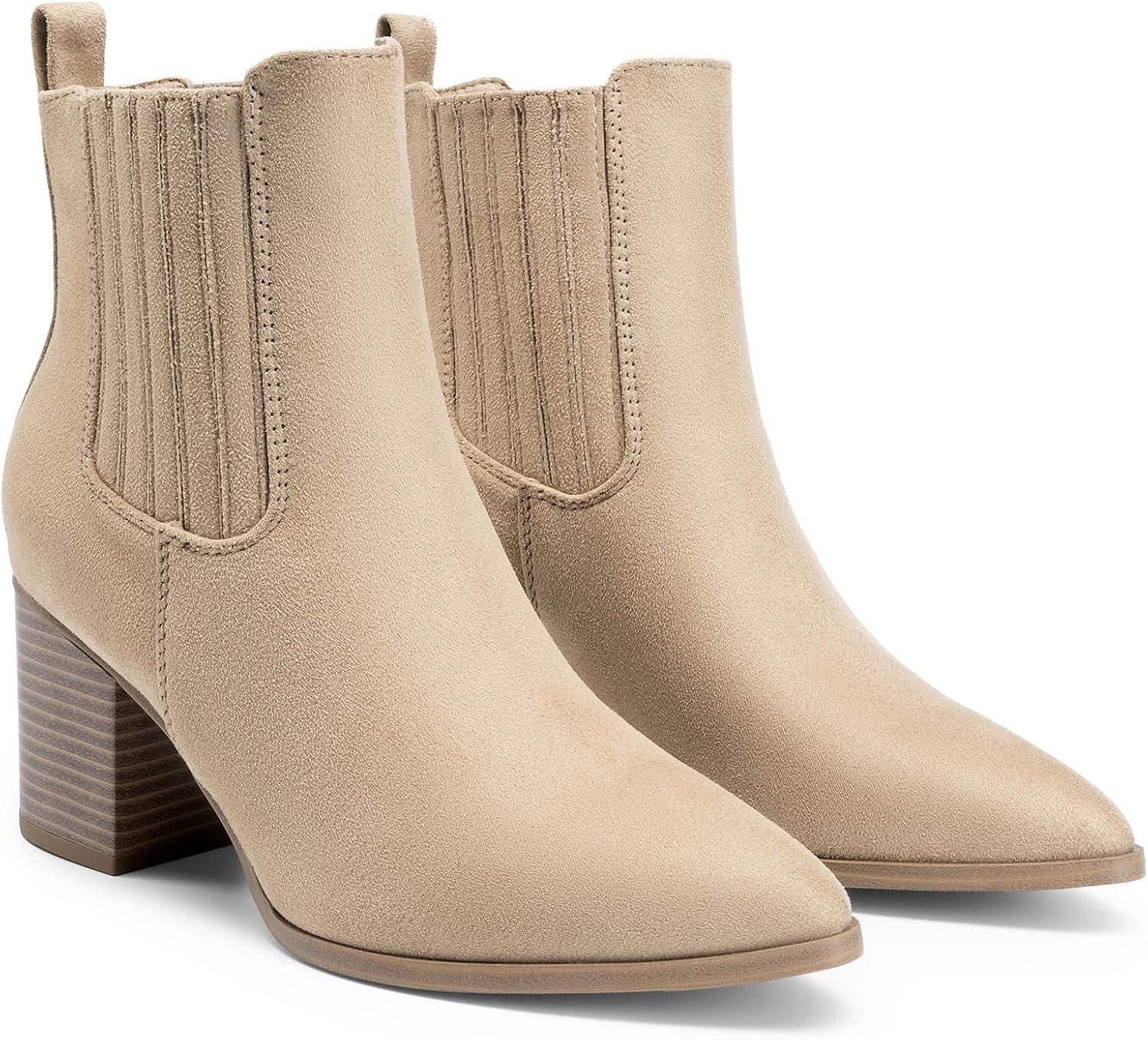 imageDREAM PAIRS Womens Ankle Boots Pointed Toe Chunky Block Heel Ankle Bootie Fall Short Booties ShoesNude