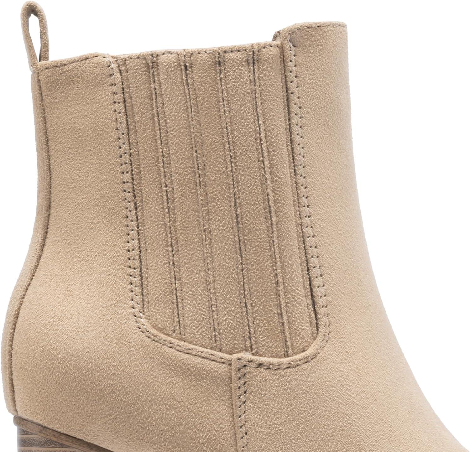 imageDREAM PAIRS Womens Ankle Boots Pointed Toe Chunky Block Heel Ankle Bootie Fall Short Booties ShoesNude