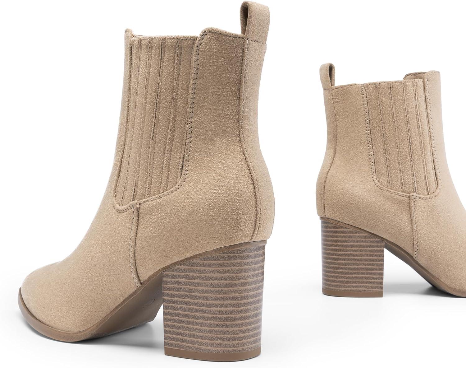 imageDREAM PAIRS Womens Ankle Boots Pointed Toe Chunky Block Heel Ankle Bootie Fall Short Booties ShoesNude