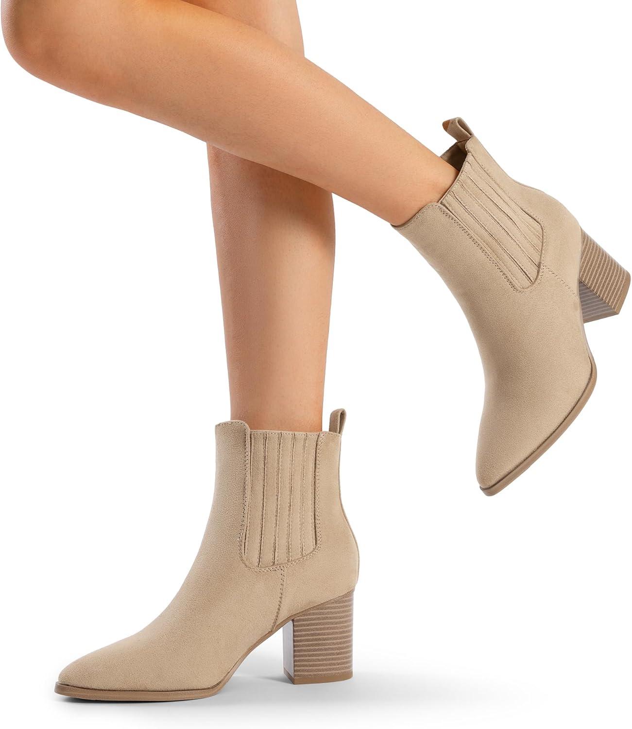 imageDREAM PAIRS Womens Ankle Boots Pointed Toe Chunky Block Heel Ankle Bootie Fall Short Booties ShoesNude