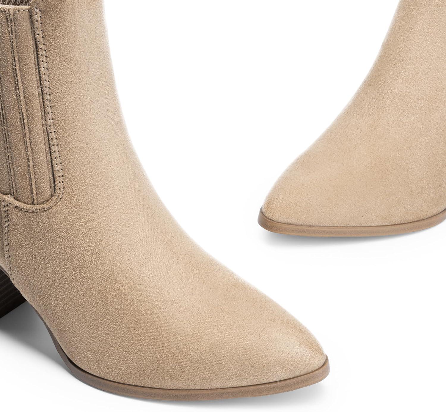 imageDREAM PAIRS Womens Ankle Boots Pointed Toe Chunky Block Heel Ankle Bootie Fall Short Booties ShoesNude