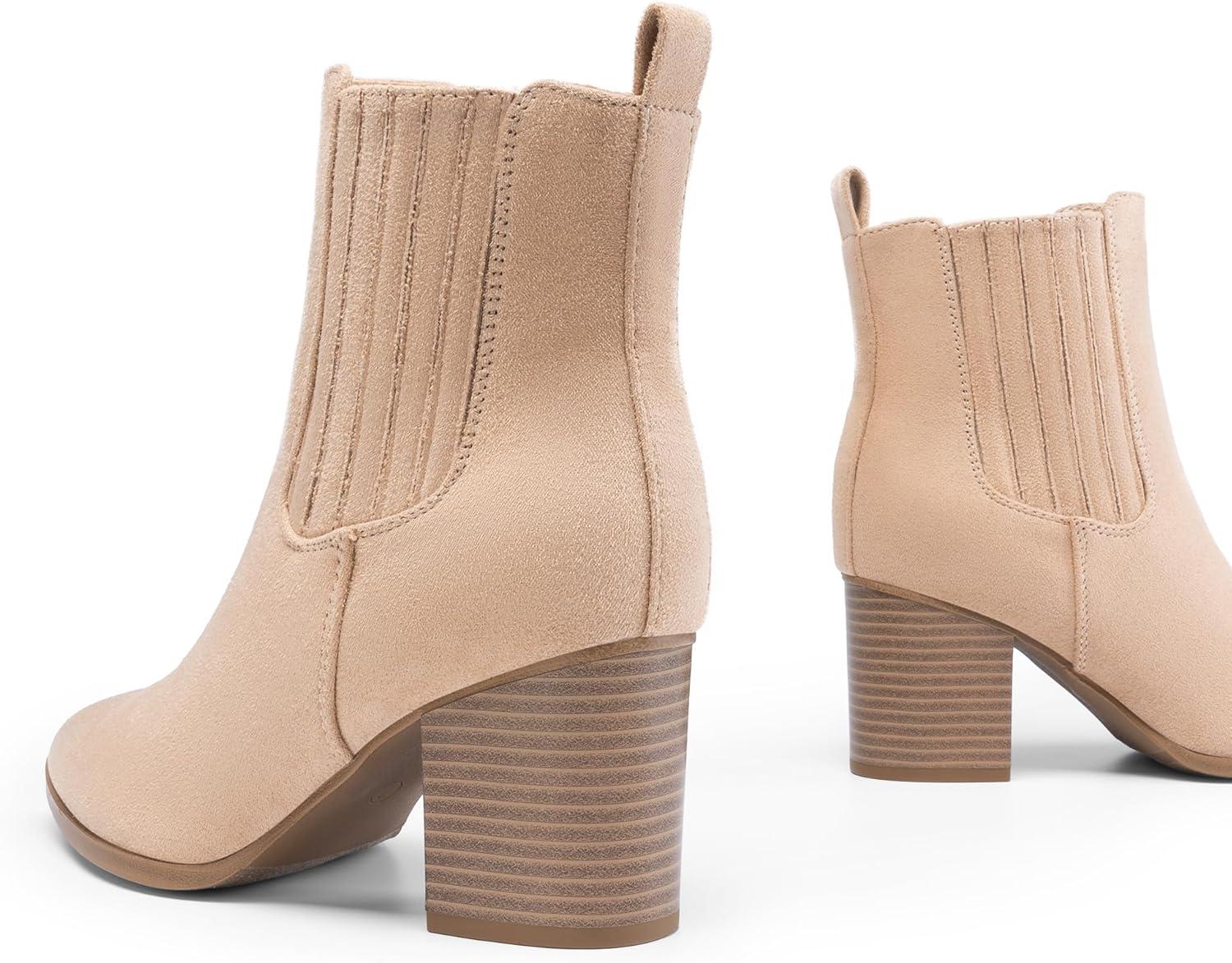 imageDREAM PAIRS Womens Ankle Boots Pointed Toe Chunky Block Heel Ankle Bootie Fall Short Booties ShoesSand