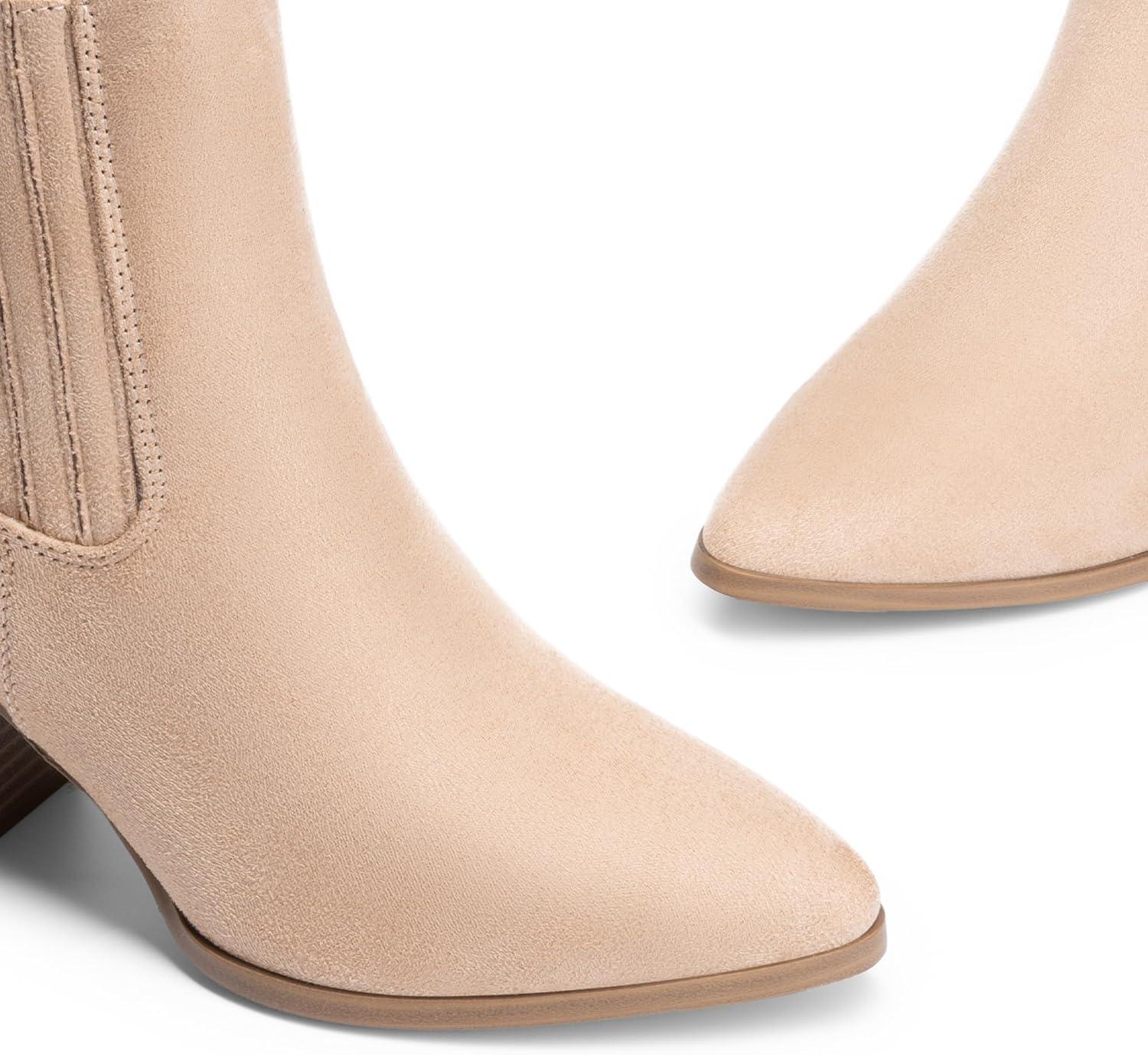 imageDREAM PAIRS Womens Ankle Boots Pointed Toe Chunky Block Heel Ankle Bootie Fall Short Booties ShoesSand