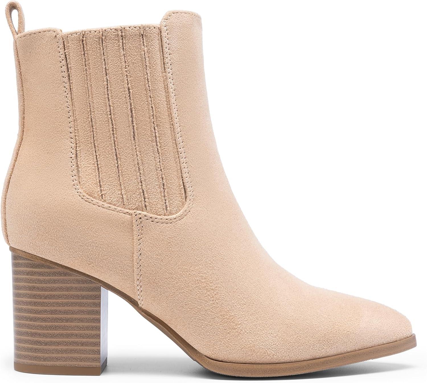 imageDREAM PAIRS Womens Ankle Boots Pointed Toe Chunky Block Heel Ankle Bootie Fall Short Booties ShoesSand