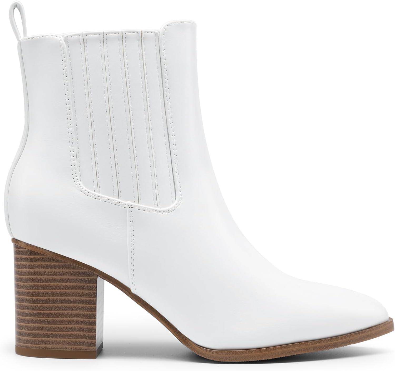 imageDREAM PAIRS Womens Ankle Boots Pointed Toe Chunky Block Heel Ankle Bootie Fall Short Booties ShoesWhite